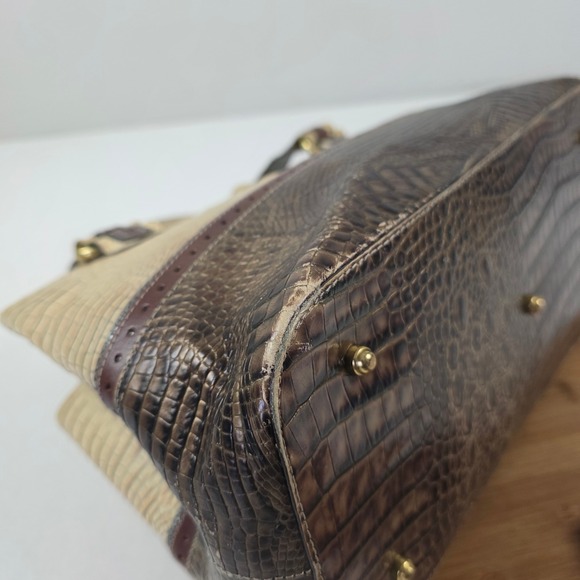 Brahmin Crocodile Embossed Leather Tote Bag Beige Brown Top Handle - Picture 10 of 16